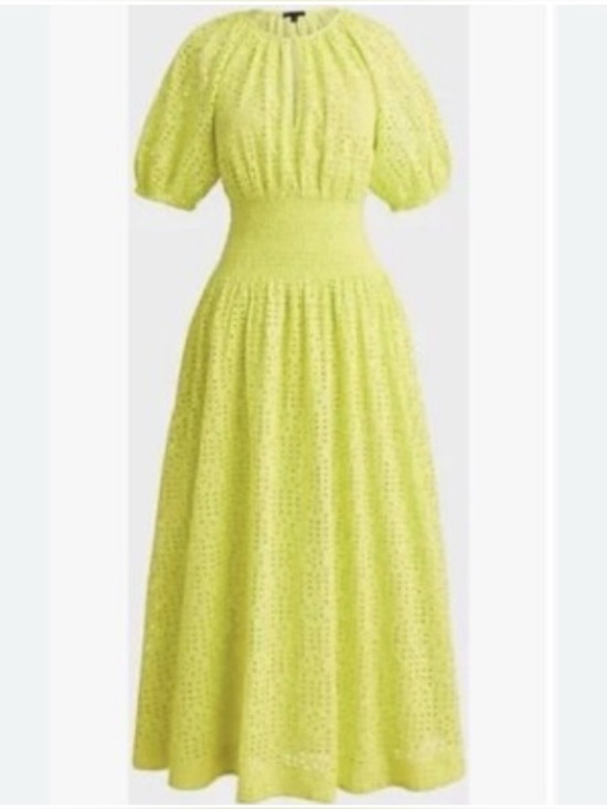 J. Crew Dresses & Skirts - J Crew Provence Smocked Waist Lemon Sorbet Midi Dress in Eyelet Women's Large